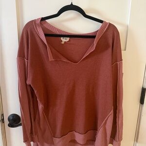 BiBi Dusty Rose Waffle Knit Hooded Pullover